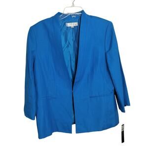 4416)Tahari Arthur S Levine Dodger Blue Linen Blend Career Office Blazer Plus 18